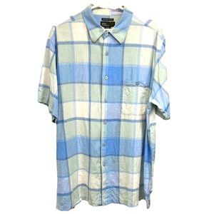Marc Edwards Shirt XL washable Linen blue plaid